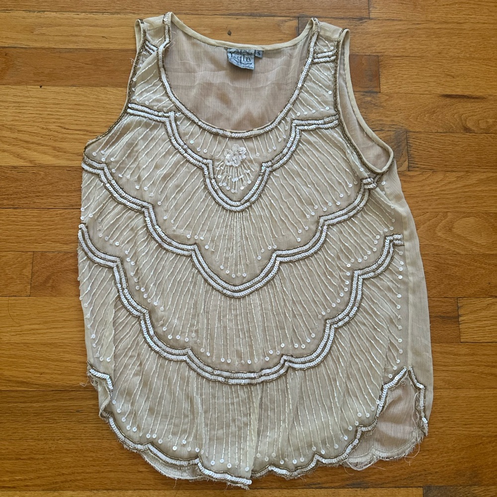 Elegant Beige Sleeveless Top with beaded